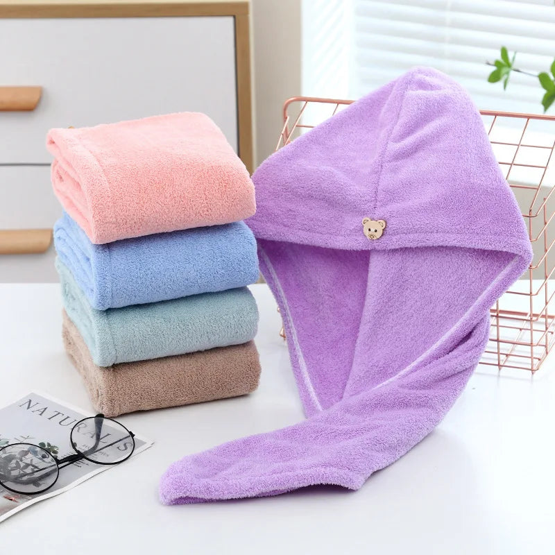 Women Microfiber Hair Towel Turban Quick Dry Bath Cap Shower Hair Wrap Soft Drying Hat
