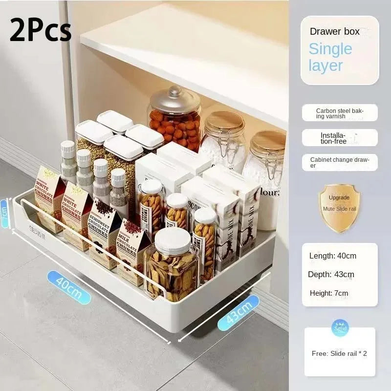Pull Out Kitchen Storage Rack Sliding Drawer Spice Organizer Shelf Cabinet Tray