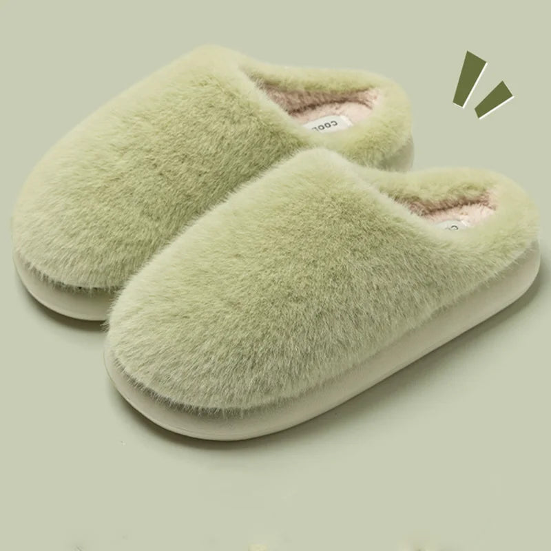 Women Faux Fur Warm House Slippers Non Slip Plush Indoor Shoes