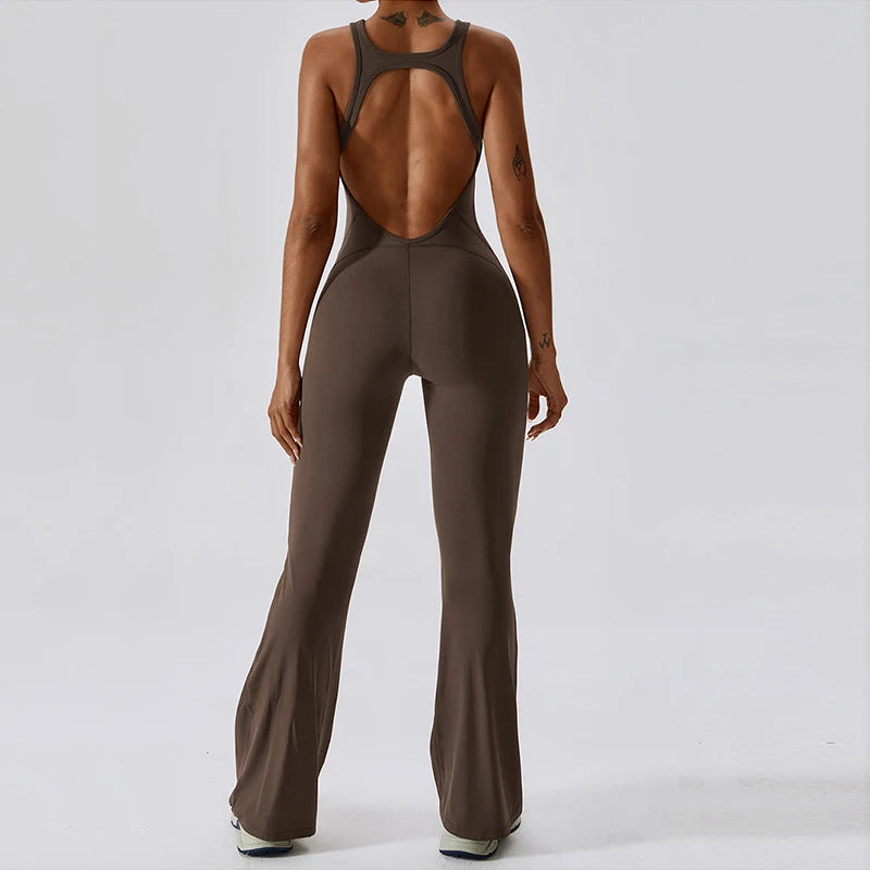 Women V Back Yoga Jumpsuit Sexy Gym Fitness Romper Bodysuit Sportswear