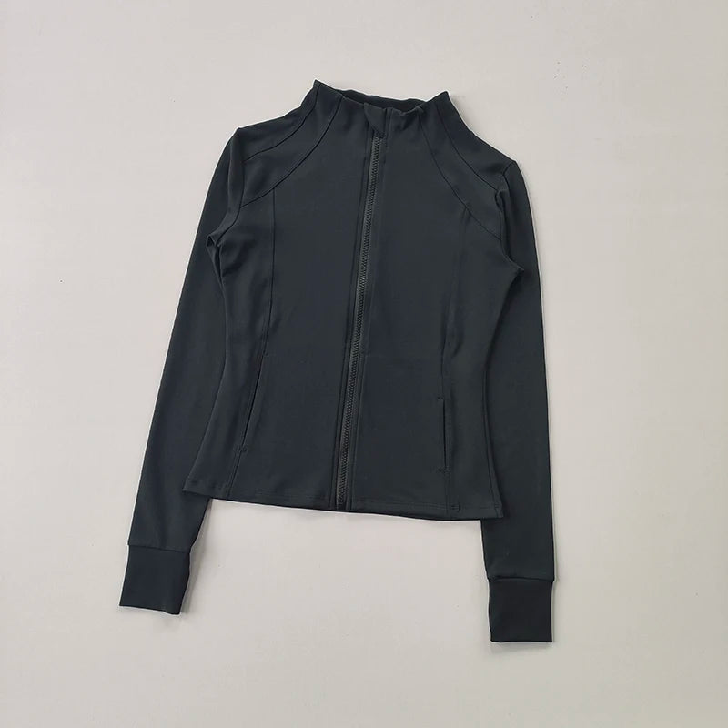 Women Zip Sports Jacket Slim Fit Yoga Running Gym Long Sleeve Activewear Top