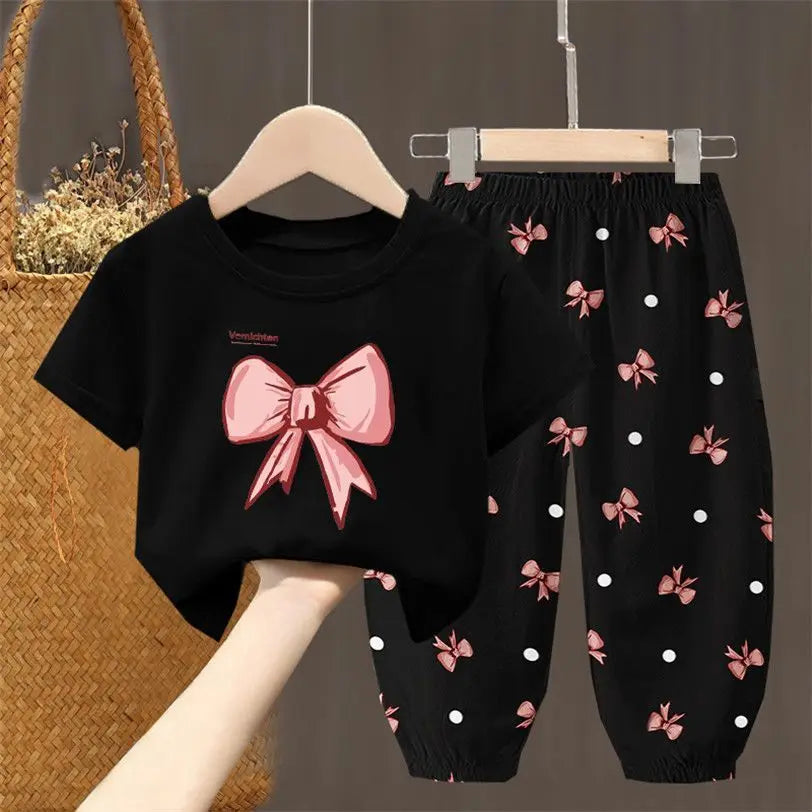 Toddler Girls Summer T-Shirt and Pants Set Cute Kids Two Piece Outfit