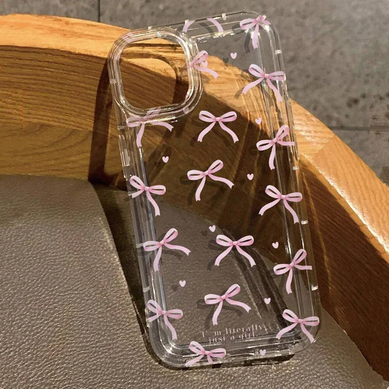 Cute Pink Heart Bow Shockproof Clear iPhone Case
