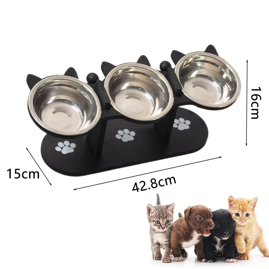 Elevated Stainless Steel Cat Bowl with 15 Degree Wooden Stand