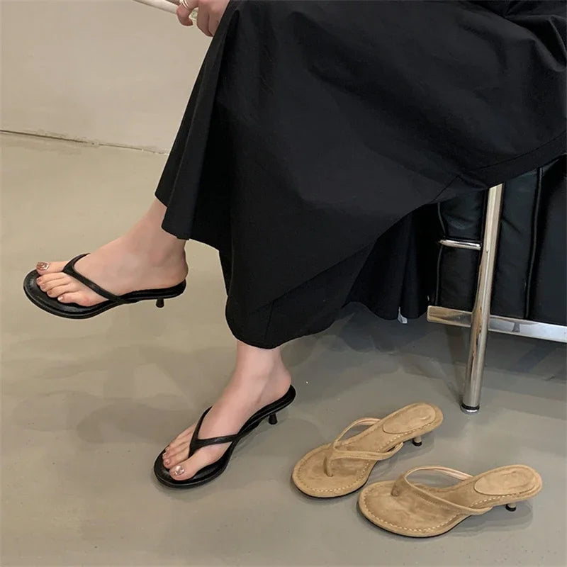 Women Clip Toe Low Heel Slippers Beach Casual Flip Flop Sandals