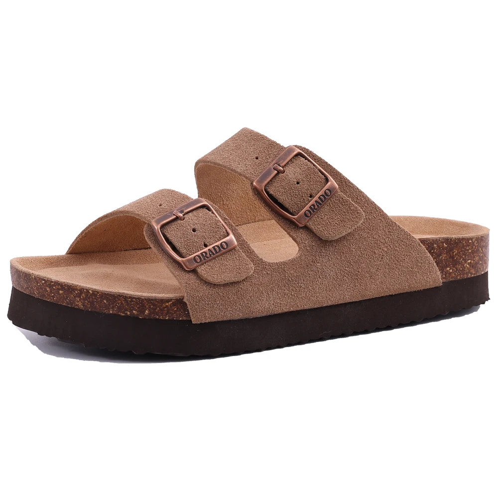 Suede Mule Slippers Cork Footbed Clogs Adjustable Buckle Slides Comfort Arch Support Sandals Women Men