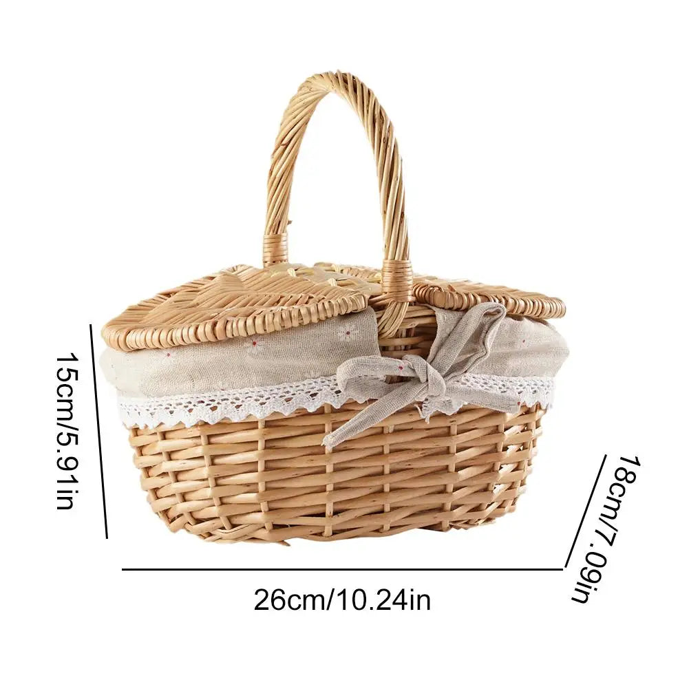 Handmade Wicker Picnic Basket with Handle Willow Storage Hamper Camping Fruit Basket