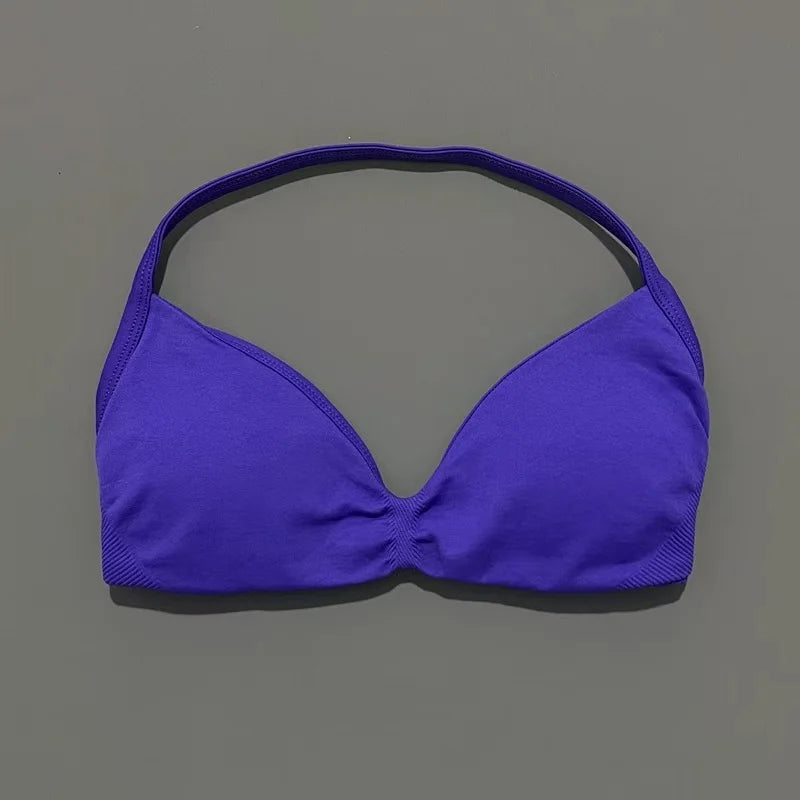 Seamless Strappy Sports Bra Halter Gym Top Women High Support Yoga Tank