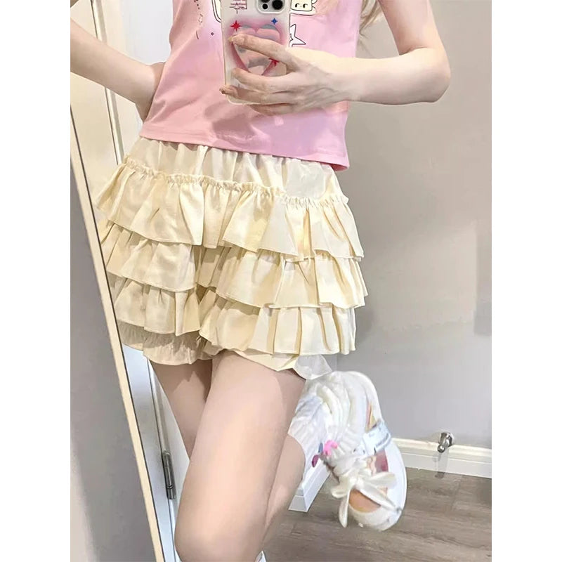 Women’s Y2K Ruffle Bow Mini Skirt High Waist A-Line Lolita Skirt