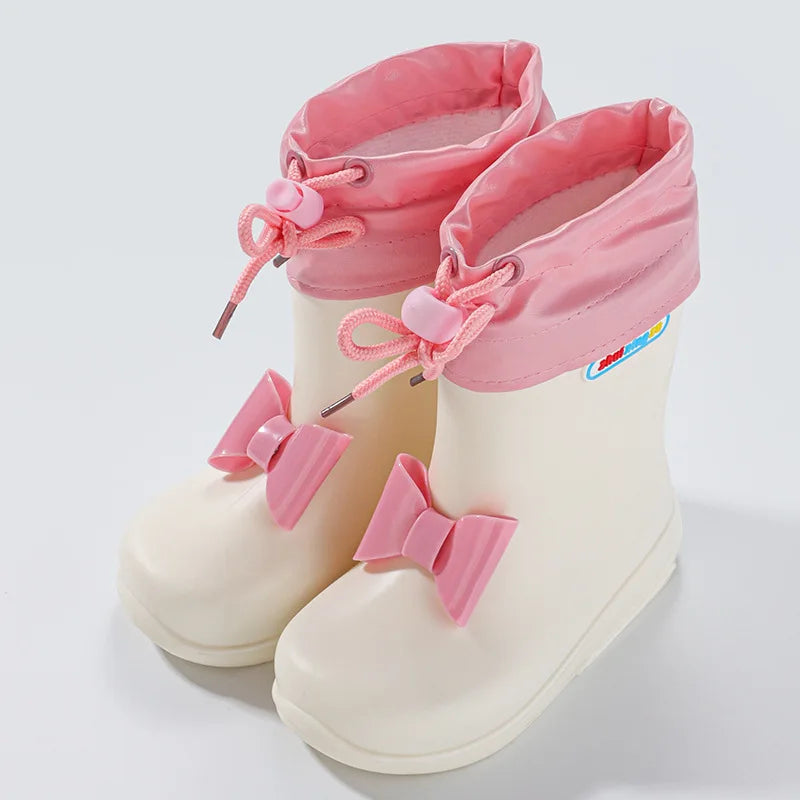 Girls Waterproof Rain Boots Cute Bow Princess Rain Shoes