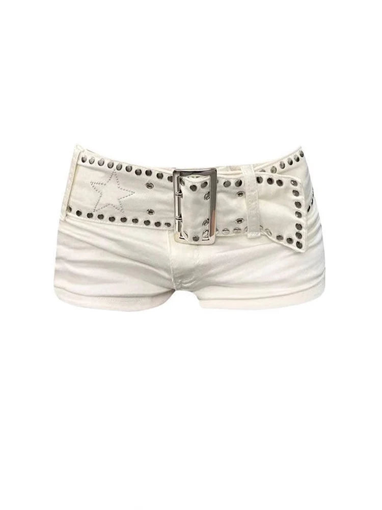 Women White Denim Y2K Low Waist Mini Shorts Vintage Harajuku Cowboy Style Shorts