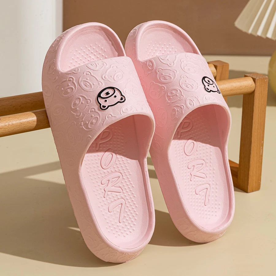 Non Slip Bathroom Slippers Women Men Summer Home Sandals Soft EVA Indoor Shower Slides Cute Cartoon Bear Slippers