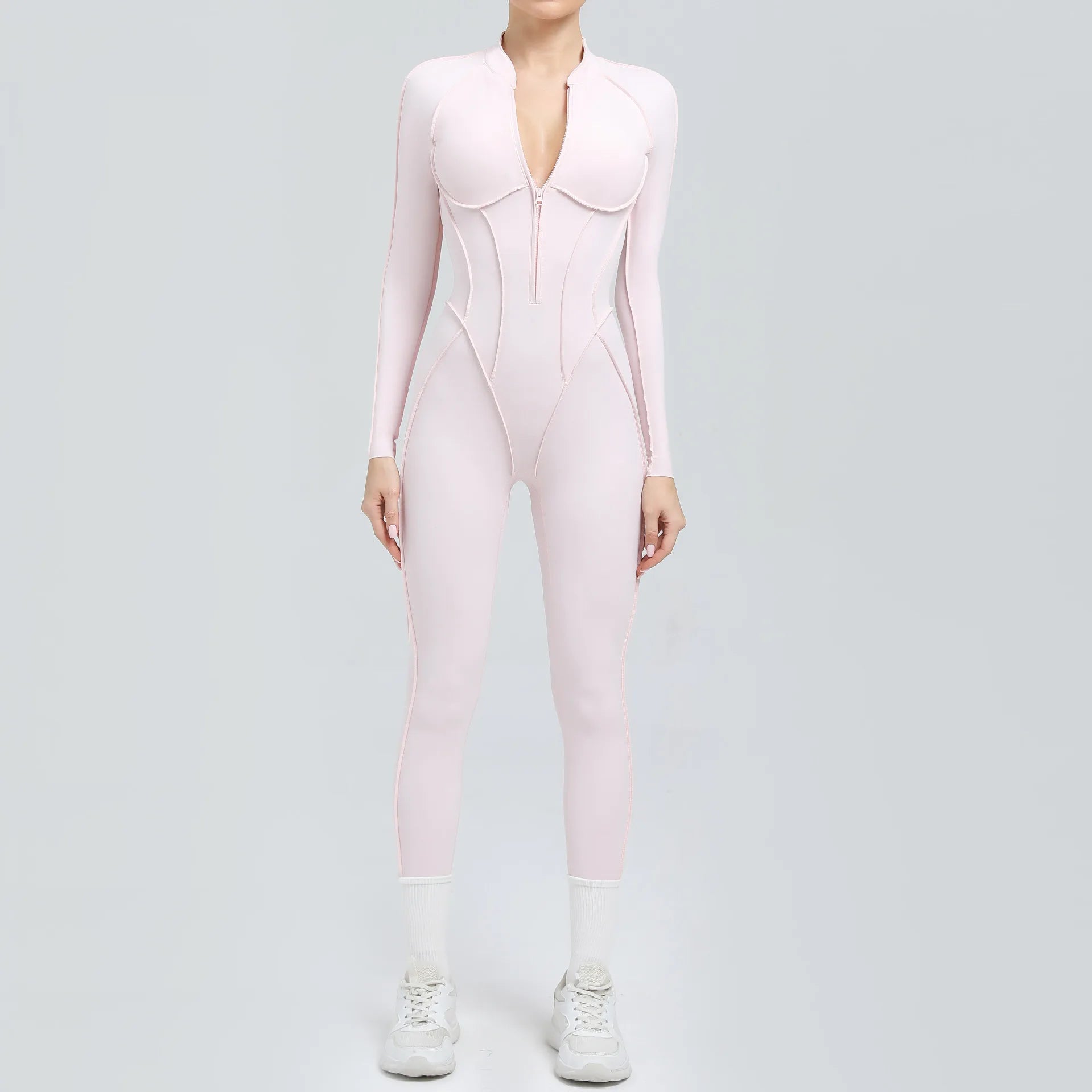 Women Zip Gym Jumpsuit Open Back Yoga Fitness Tracksuit Sports Bodysuit