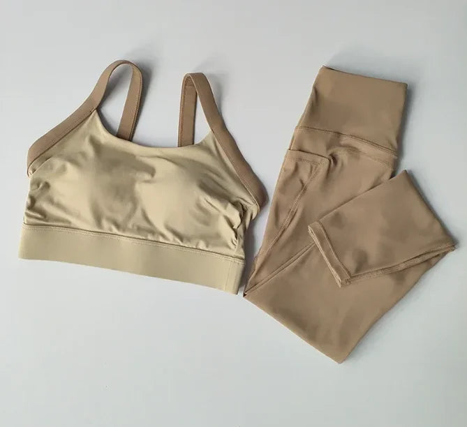 Women’s Color Block Cross Back Sports Bra and High Waist Yoga Leggings Set