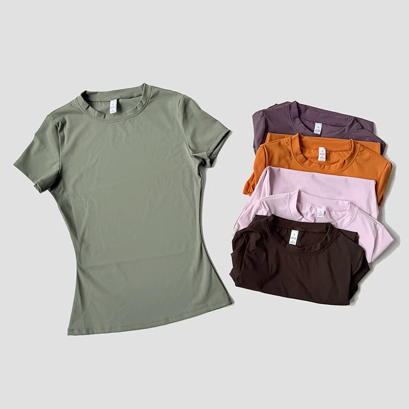 Women Seamless Yoga Top Short Sleeve Gym Running Shirt