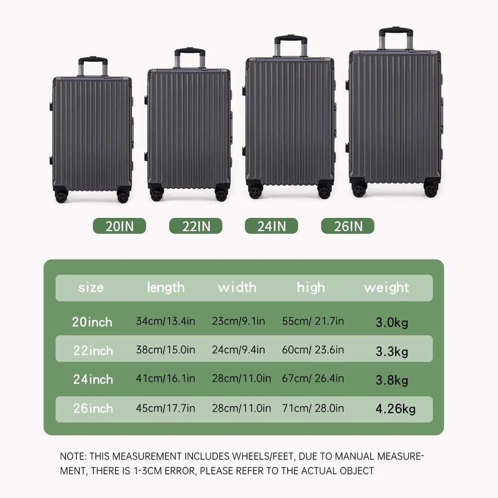 Aluminum Frame Rolling Suitcase USB Carry On Luggage with Spinner Wheels