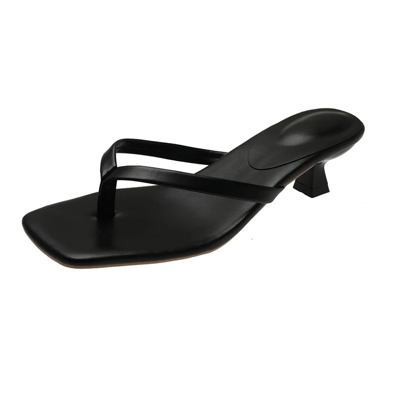 Women Toe Ring Sandals Summer Low Heel Slide Slippers
