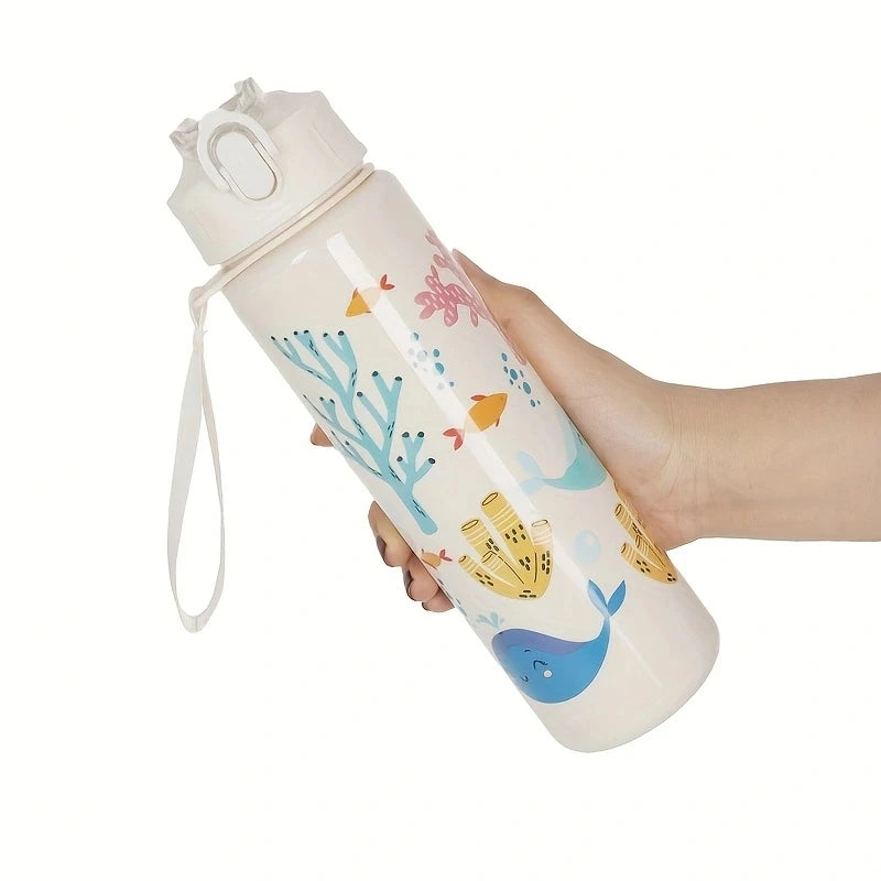 Cute Cartoon Water Bottle 750ml – Kids Leakproof Drinking Bottle with Straw for School, Travel & Gifts
