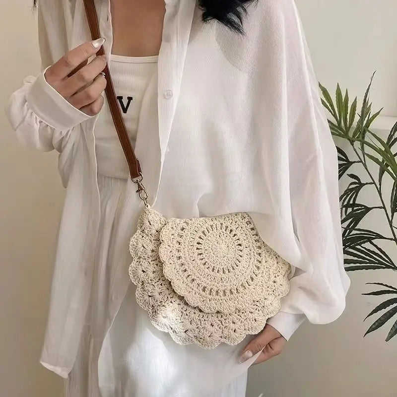 Woven Crossbody Bag for Women Vintage Floral Beach Shoulder Bag
