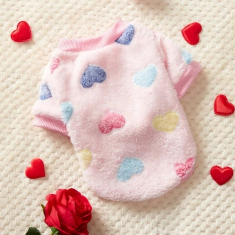 Heart Print Dog Vest Soft Flannel Puppy Coat for Small Dogs