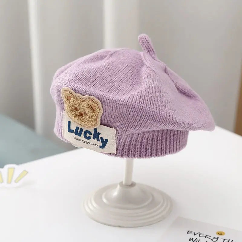 Baby Girl Flower Beret Warm Knit Beanie Hat