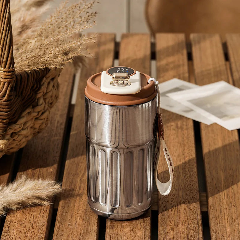 Smart Temperature Display Water Bottle 450ml – Stainless Steel Insulated Coffee Cup with LED Touch Screen
