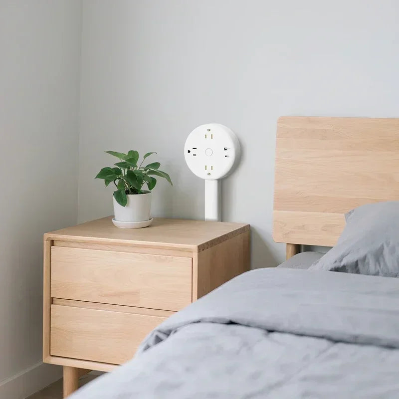 Rotating Power Outlet Extender Adjustable Wall Plug Socket for Nightstand