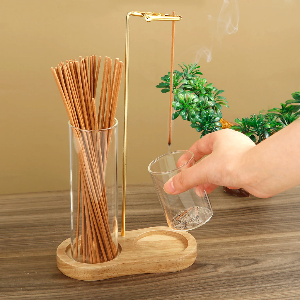 2 in 1 Incense Holder with Glass Ash Catcher and Stick Organizer