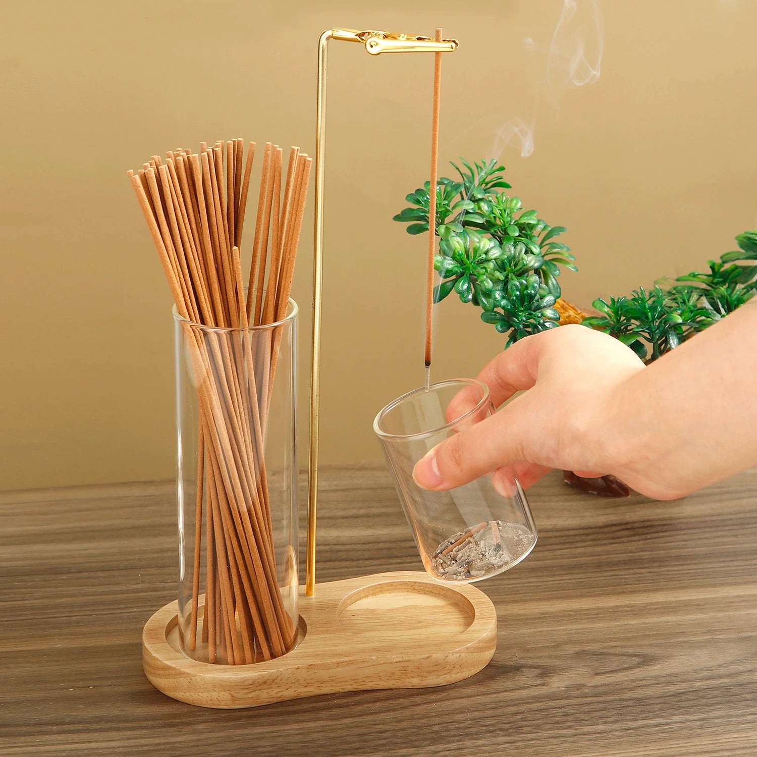 2 in 1 Incense Holder with Glass Ash Catcher and Stick Organizer