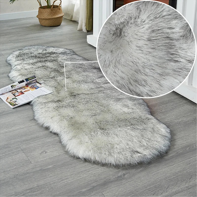White Faux Fur Area Rug Shaggy Plush Bedroom Floor Mat