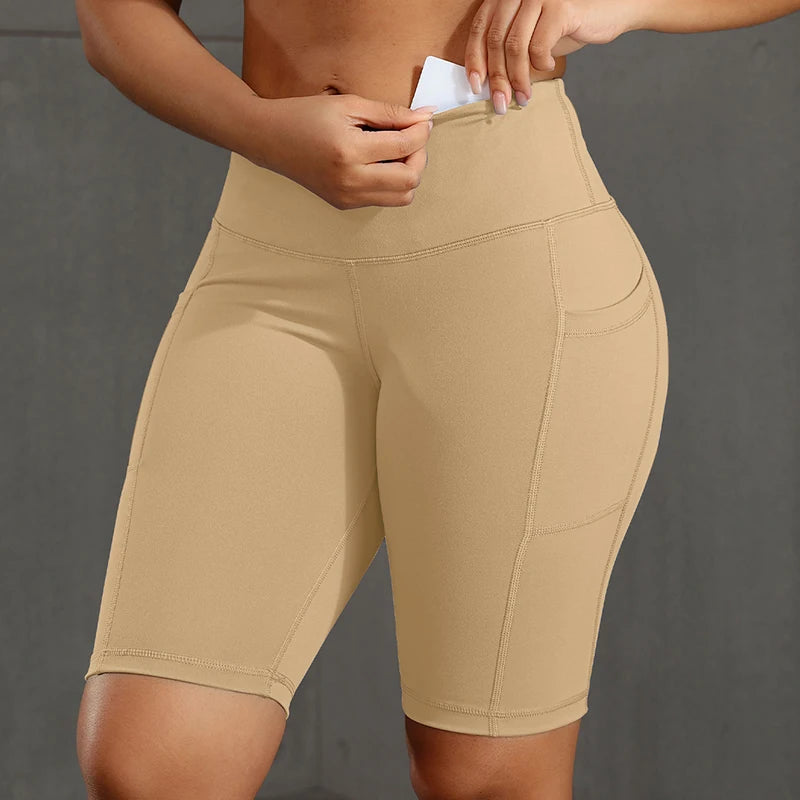 Women’s Butt Lift Workout Shorts with 3 Pockets Stretch Athletic Gym Shorts