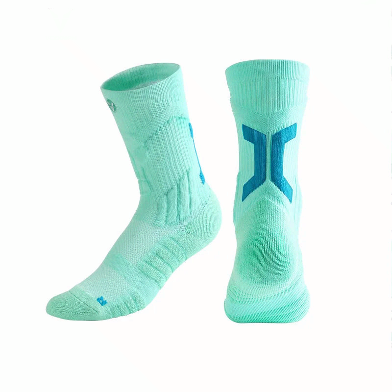 Veidoorn Sport Socks Mid Calf Thick Cushion Non Slip Running Basketball Cycling Socks