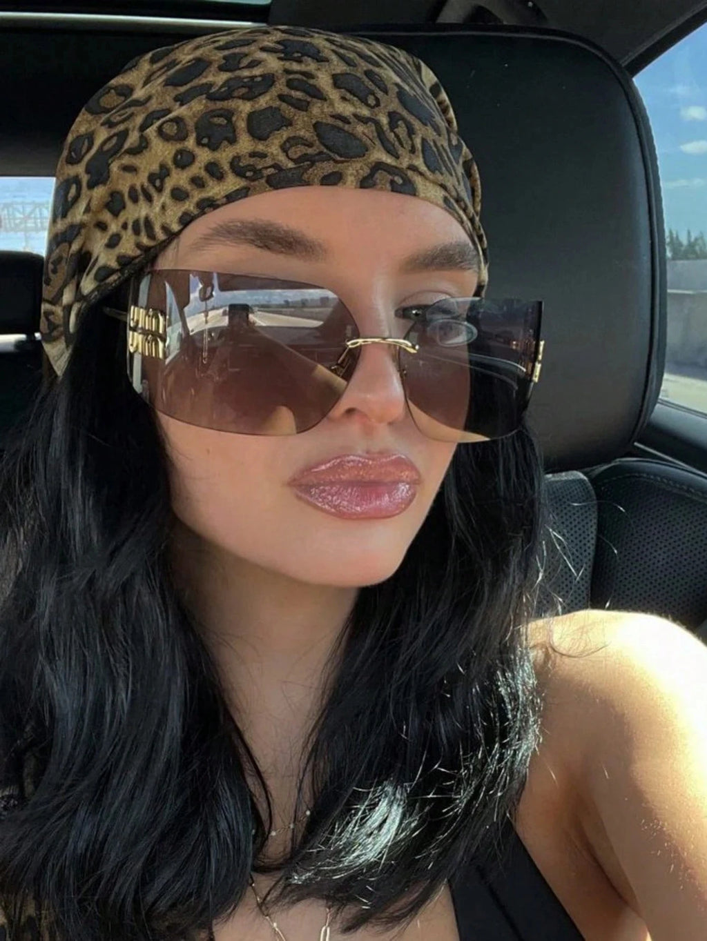 Unisex Retro Square Frameless Glasses Large Lens Fashion Travel Sunglasses