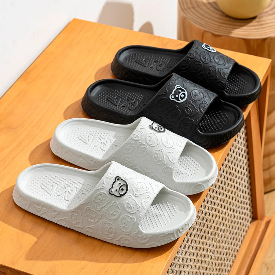 Non Slip Bathroom Slippers Women Men Summer Home Sandals Soft EVA Indoor Shower Slides Cute Cartoon Bear Slippers