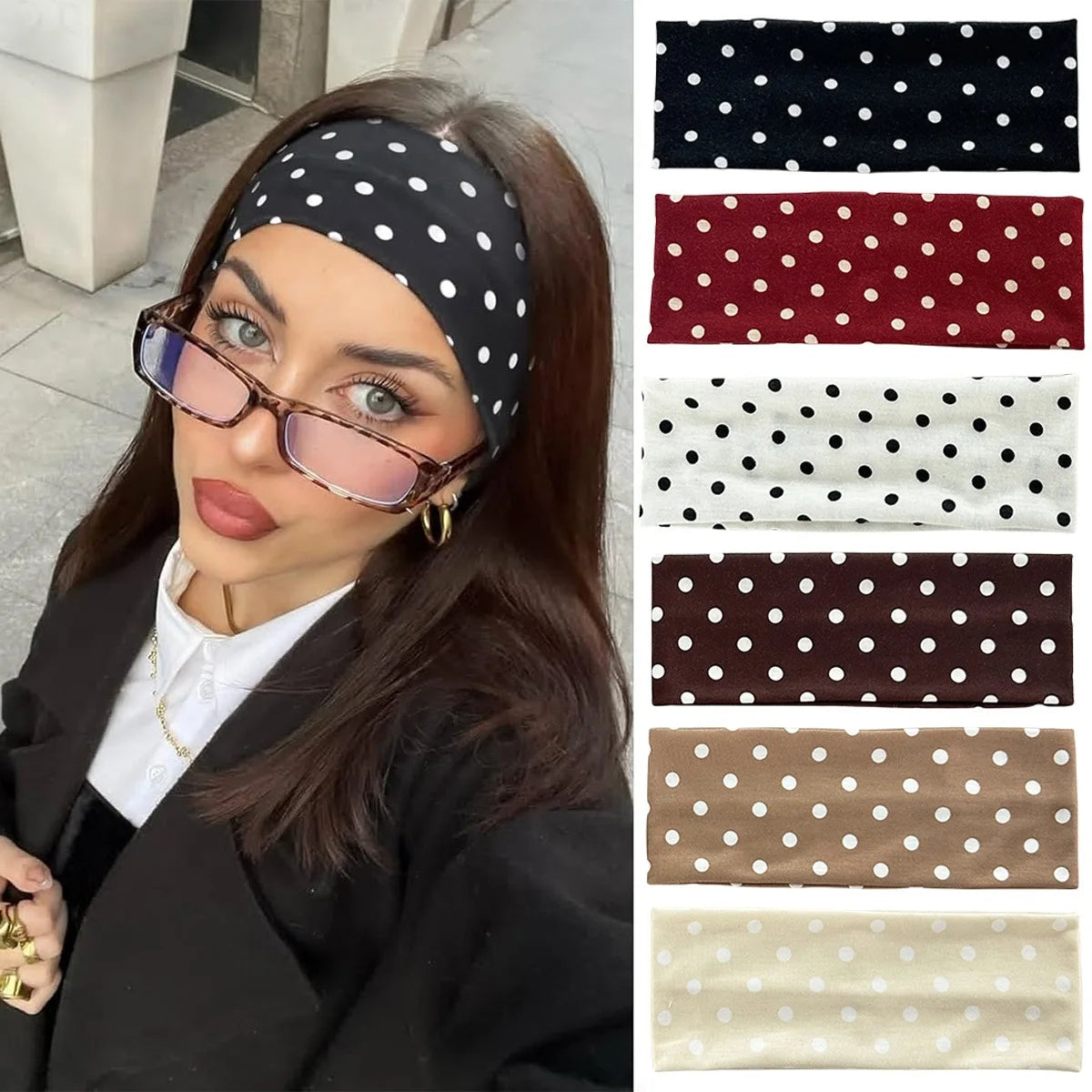 Polka Dot Yoga Headband Sweat Absorbent Sports Hairband