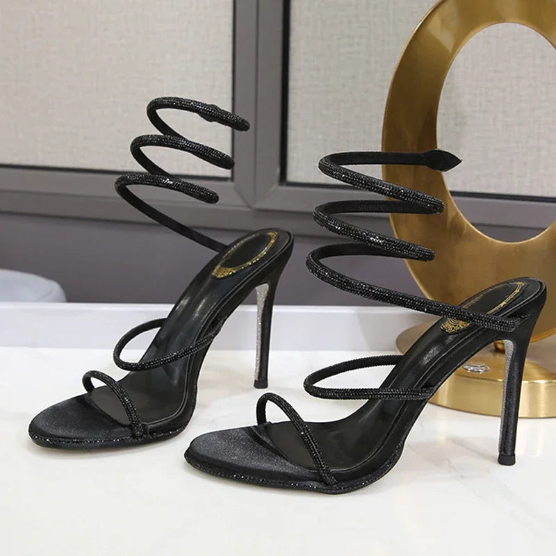 Women Crystal Ankle Strap High Heel Sandals Open Toe Party Nightclub Shoes