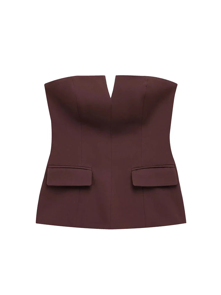 Women Strapless Tube Top Sleeveless Crop Solid Color Summer Basic Top