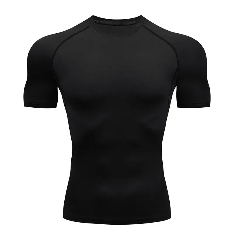 Men Compression Rash Guard Short Sleeve Quick Dry Gym Workout Athletic T Shirt