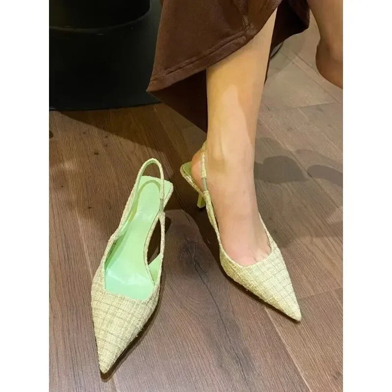 Knitted Platform Stiletto Heels for Women Pointed Toe Party Sandals