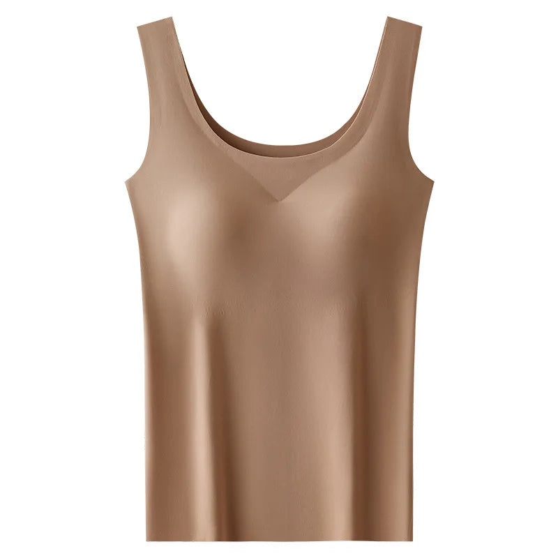 Women’s Ice Silk Seamless Tank Top with Built In Bra M to 2XL