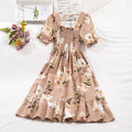 Women’s Chiffon A-Line Dress Short Sleeve Pleated Elastic Waist Casual Summer Dress