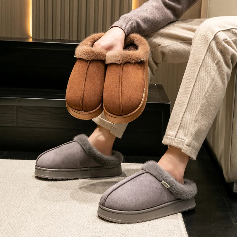 Fluffy Winter Slippers Warm Plush Indoor Shoes Non Slip Thick Sole Cozy Home Slippers Women Men