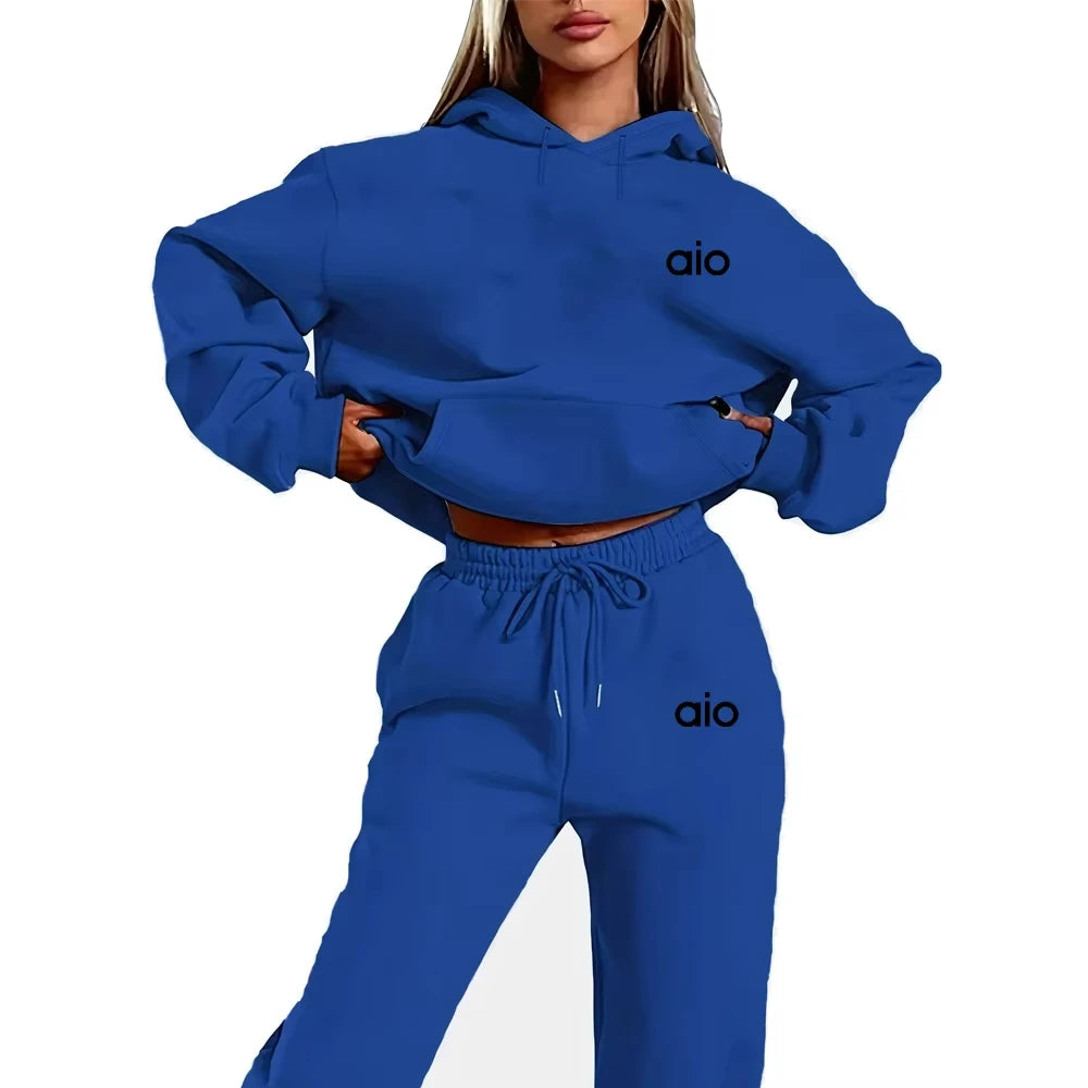 Women Print Hoodie Set Two Piece Casual Hooded Sweatshirt Tracksuit