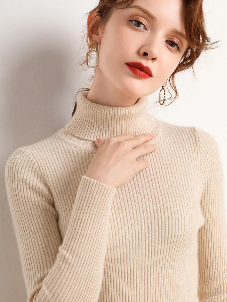 Women’s Soft Knit Turtleneck Sweater Autumn Winter Pullover Jumper