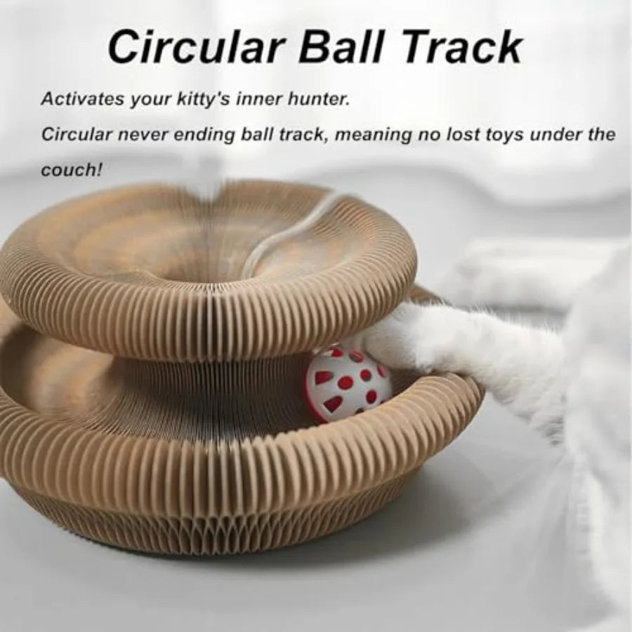 Foldable Accordion Cat Scratcher Board with Ball Toy