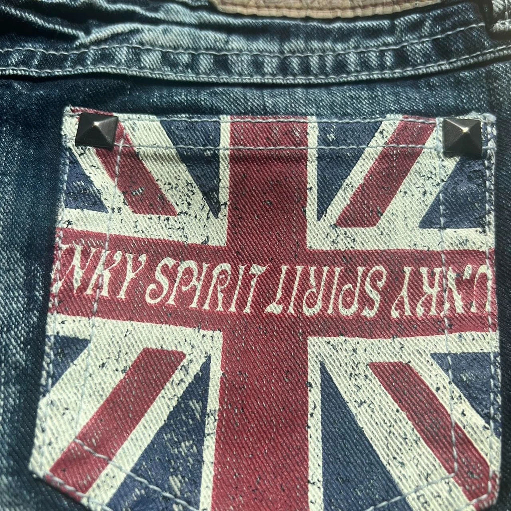 Women Y2K Flag Print Low Rise Denim Mini Shorts Slim Fit Harajuku Gothic Style