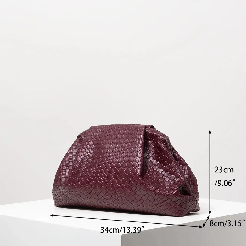 Vintage Woven Clutch Bag for Women Large Capacity Burgundy Purse