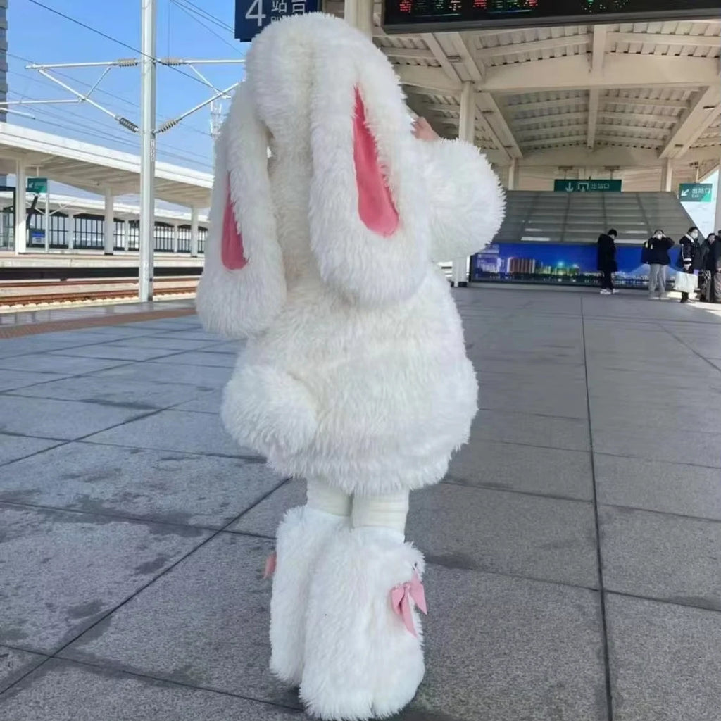 Kids Plush Rabbit Cosplay Costume Winter Warm Top Pants Hat Set