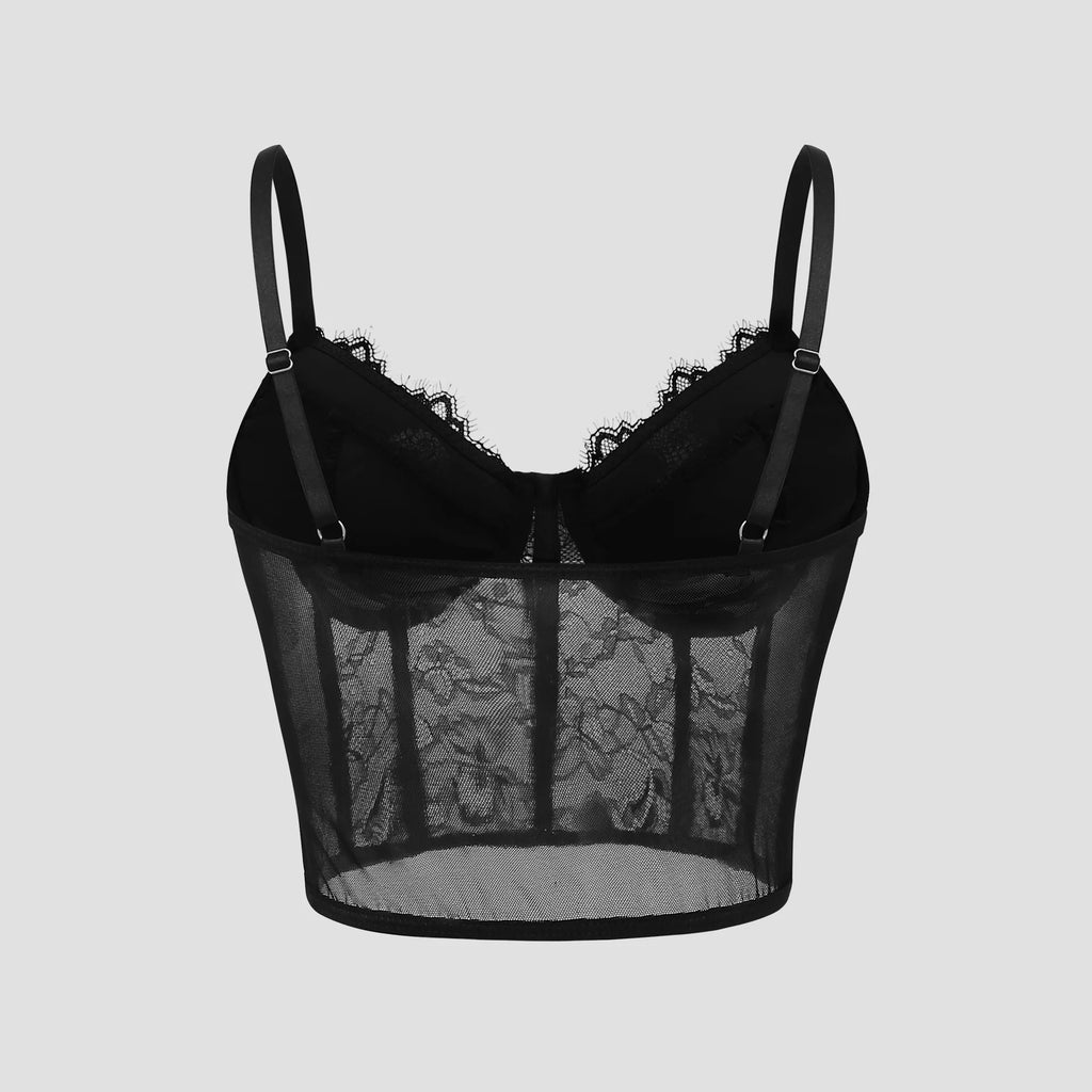 Women Mesh Push Up Corset Bralette Crop Top