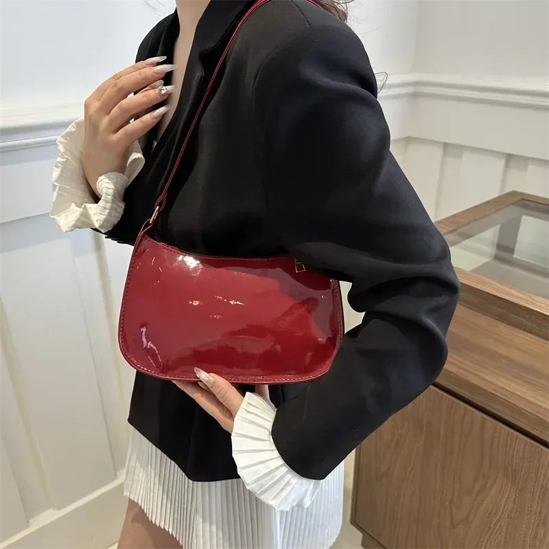 Women Patent Leather Shoulder Bag Fashion Zipper Handbag Style Commuter Bag